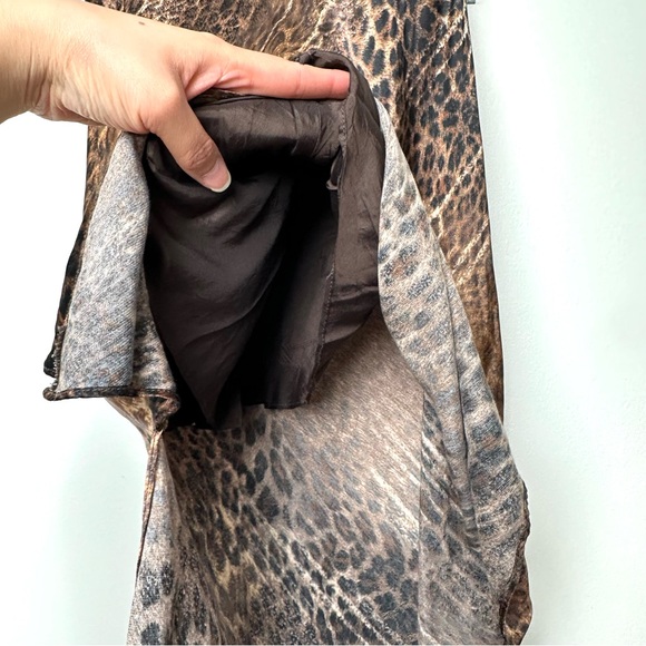 Boho Y2K Leopard Print Bias Cut Split Sleeve Asymmetrical Dress V-Neck Satin - Picture 7 of 12